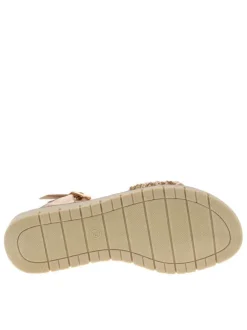 Sandales or roses en tressage avec une boucle à ardillon et à talon compensé bas