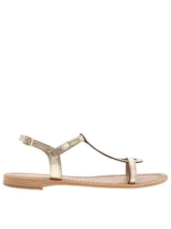 Sandales à talon plat Hamat dorées en cuir effet peau de serpent