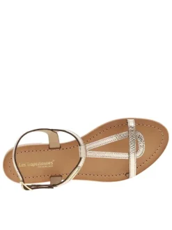 Sandales à talon plat Hamat dorées en cuir effet peau de serpent