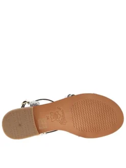 Sandales à talon plat Harry blanches en cuir avec liseré métallique doré autour de la semelle