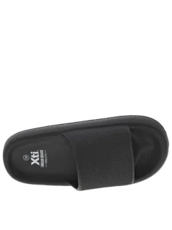 Sandales végan monochromes noires à semelle compensée et première ergonomique