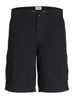 Short en coton noir uni avec une coupe cargo et des poches latérales