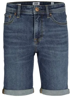 Short 5 poches bleu indigo délavé en coton biologique avec une coupe droite
