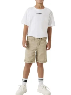 Short 5 poches en coton beige uni à coupe regular fit et à taille basse