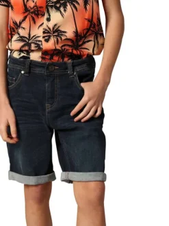 Short 5 poches en coton bleu uni à coupe regular fit avec des passants