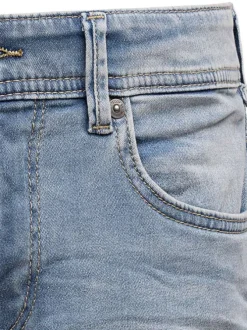 Short 5 Poches en coton bleu uni à coupe droite et avec un patch d'authenticité