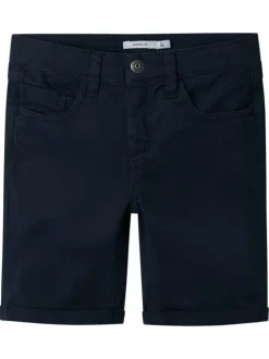 Short 5 poches en coton bleu marine uni à coupe regular fit et à taille basse