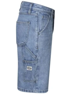 Short 5 poches en coton bleu uni à coupe droite et avec un patch d'authenticité