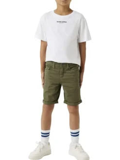 Short 5 poches en coton kaki uni à coupe regular fit et à taille basse