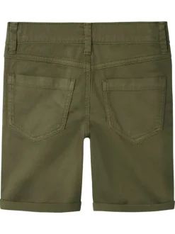Short 5 poches en coton kaki uni à coupe regular fit et à taille basse