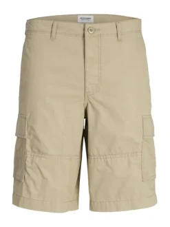 Short Cargo en coton beige uni coupe cargo avec des poches latérales