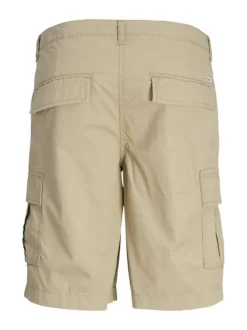 Short Cargo en coton beige uni coupe cargo avec des poches latérales