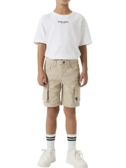 Short cargo en coton beige uni avec une coupe regular fit et une taille basse