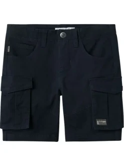 Short cargo en coton bleu marine uni avec une coupe regular fit