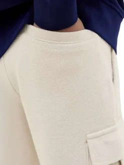 Short cargo en coton écru uni avec une coupe droite et une taille élastiquée