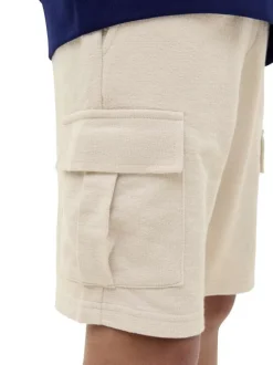 Short cargo en coton écru uni avec une coupe droite et une taille élastiquée