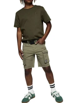 Short cargo en coton kaki uni avec une coupe regular fit et une taille basse
