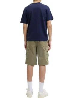 Short cargo en coton kaki uni avec une coupe droite et 6 poches