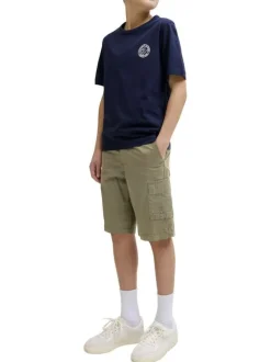 Short cargo en coton kaki uni avec une coupe droite et 6 poches