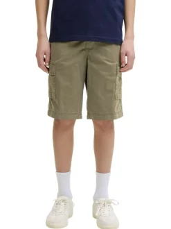 Short cargo en coton kaki uni avec une coupe droite et 6 poches
