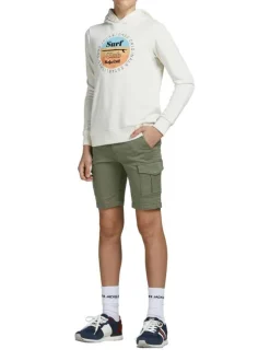 Short Cargo en coton kaki uni avec une coupe cargo et des poches aux cuisses