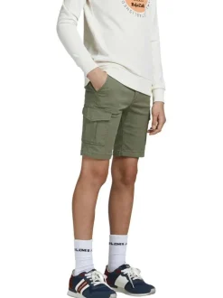 Short Cargo en coton kaki uni avec une coupe cargo et des poches aux cuisses