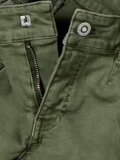Short Cargo en coton mélangé kaki uni avec poches et passants pour ceinture