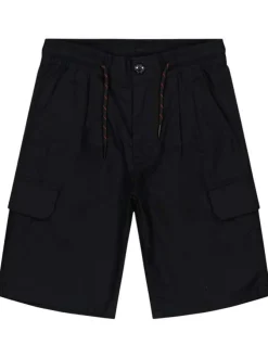 Short cargo en coton noir avec une coupe droite et une taille élastiquée