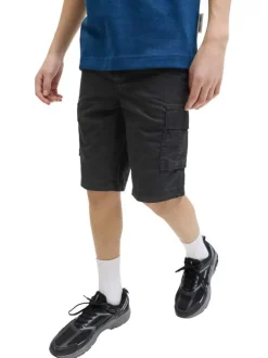 Short cargo en coton noir uni avec une coupe droite et 6 poches