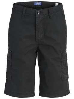 Short cargo en coton noir uni avec une coupe droite et 6 poches