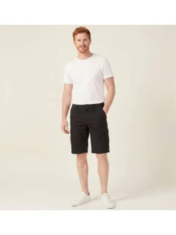 Short cargo en coton noir uni avec une coupe droite et 6 poches
