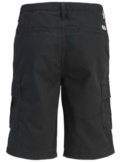 Short cargo en coton noir uni avec une coupe droite et 6 poches