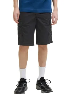 Short cargo en coton noir uni avec une coupe droite et 6 poches