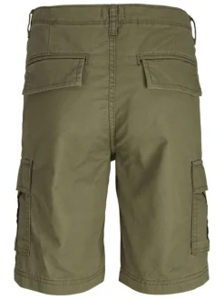 Short cargo kaki monochrome en coton avec 6 poches et une coupe droite