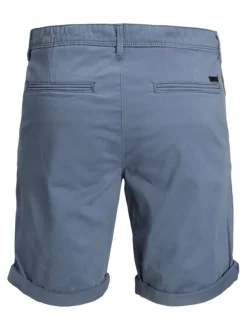 Short Chino bowie en coton bleu uni avec une coupe droite et un ourlet aux cuisses