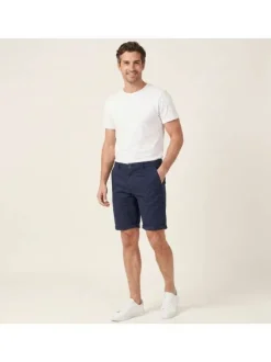 Short Chino David en coton marine uni coupe chino avec poches latérales