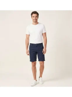 Short Chino David en coton marine uni coupe chino avec poches latérales