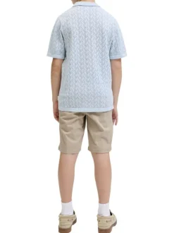 Short chino en coton beige uni pourvu de passants pour la ceinture