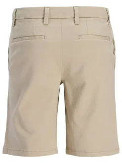 Short chino en coton beige uni pourvu de passants pour la ceinture