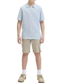 Short chino en coton beige uni pourvu de passants pour la ceinture
