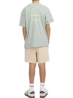 Short chino en coton beige uni à coupe ample avec 4 poches et cordon