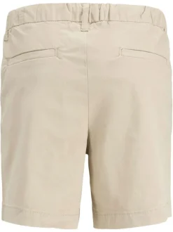 Short chino en coton beige uni à coupe ample avec 4 poches et cordon