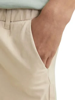 Short chino en coton beige uni à coupe ample avec 4 poches et cordon