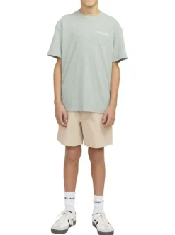 Short chino en coton beige uni à coupe ample avec 4 poches et cordon
