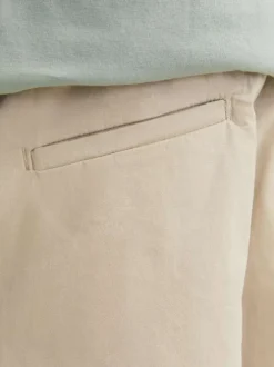 Short chino en coton beige uni à coupe ample avec 4 poches et cordon