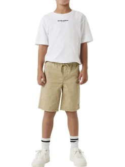 Short chino en coton beige uni pourvu d'une taille élastiquée