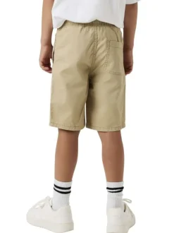 Short chino en coton beige uni pourvu d'une taille élastiquée