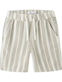 Short chino en coton biologique beige à rayures pourvu d'une coupe droite