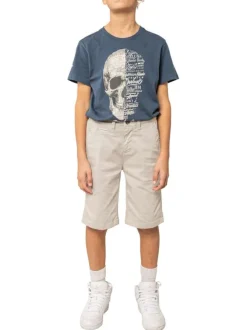 Short chino en coton écru uni pourvu de multiples poches et d'une coupe droite