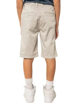 Short chino en coton écru uni pourvu de multiples poches et d'une coupe droite
